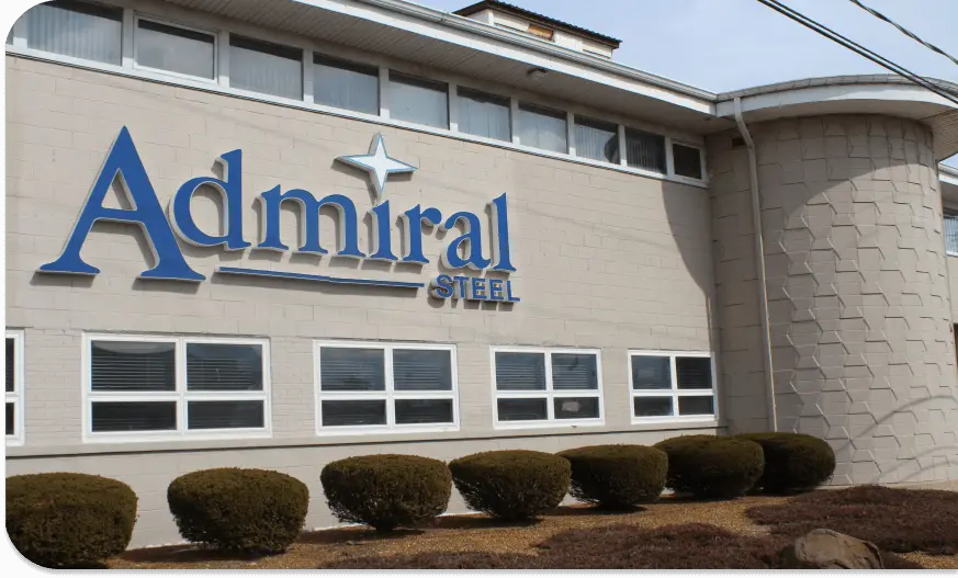 Front of Admiral Steel's office building in Alsip, Illinois, with the company sign