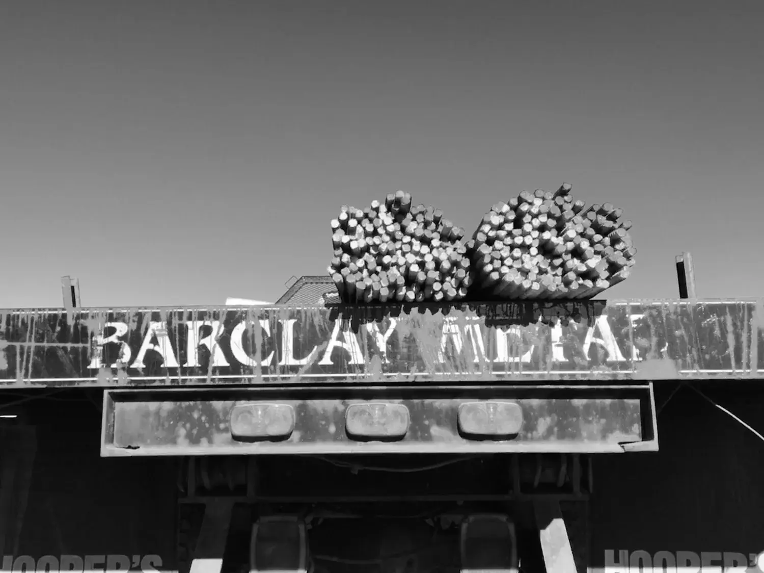 Bundles of steel bar loaded on a Barclay Metal delivery truck