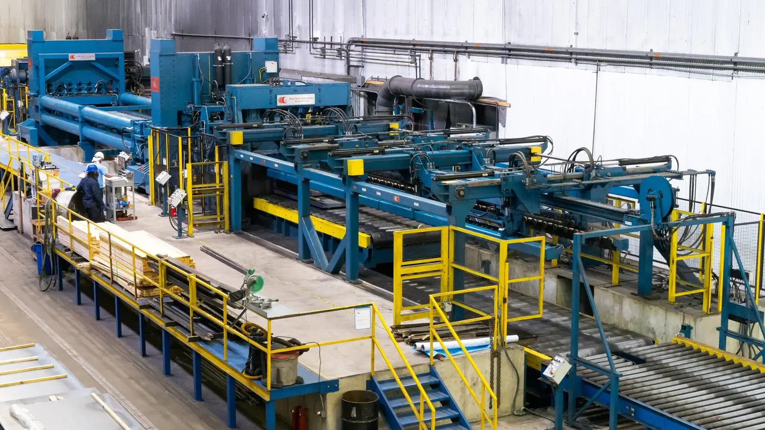 Camden Yards Steel's coil processing line stretching across the Camden plant floor