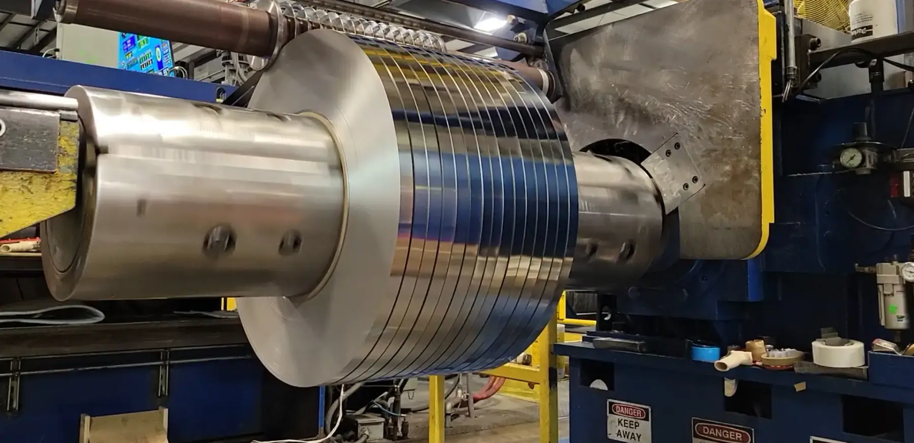 Slit coil mults winding on the recoiler of a Colonial slitting line