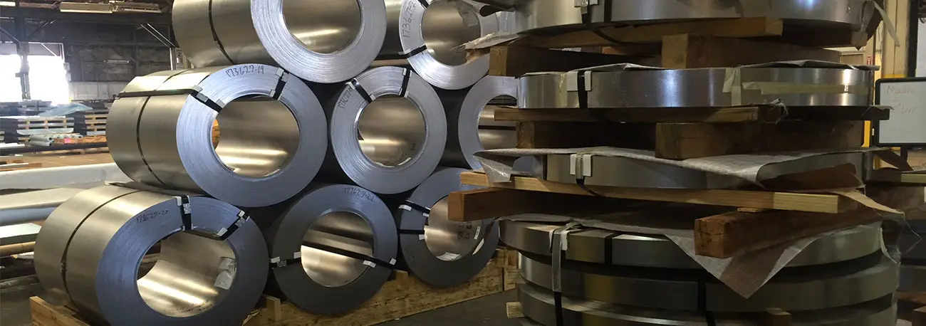 Stacks of slit steel coils in the Curtis Steel warehouse