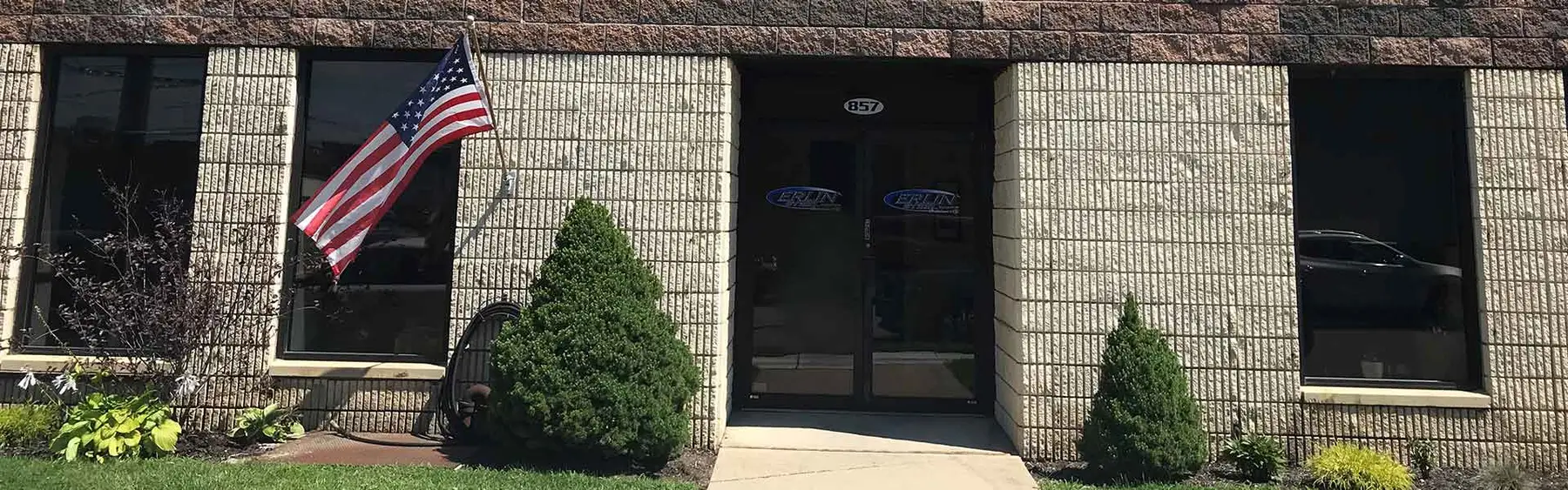 Front entrance of Erlin Steel's sales office and warehouse on North Richmond Avenue in Lindenhurst