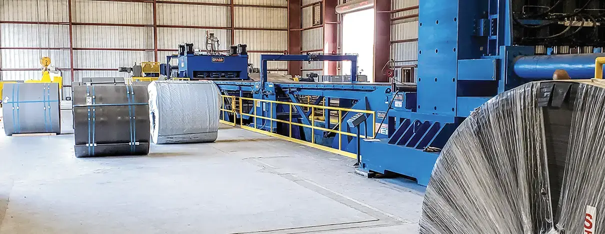Coil processing line with steel coils staged at the Decatur, Alabama plant