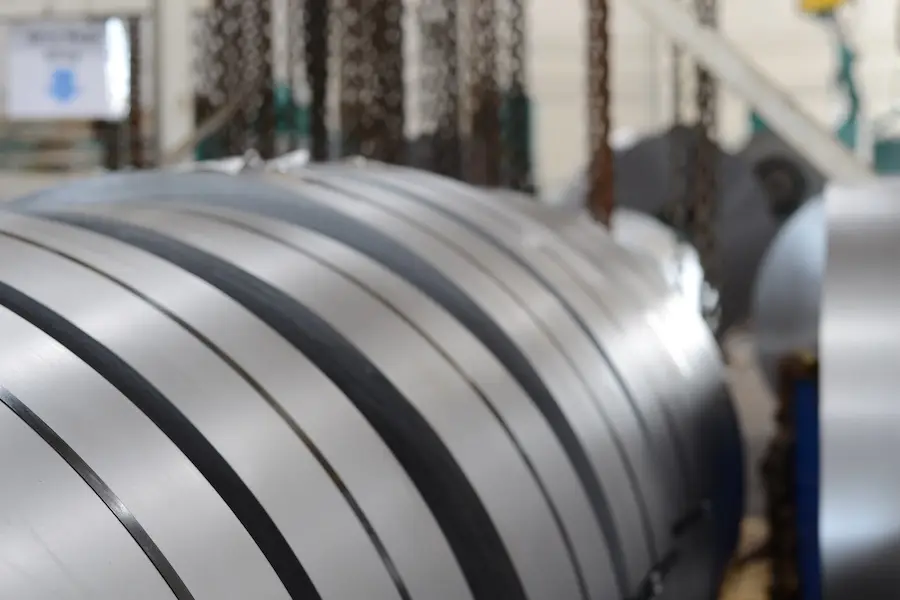 Freshly slit steel coil strands at H&H Metal Source