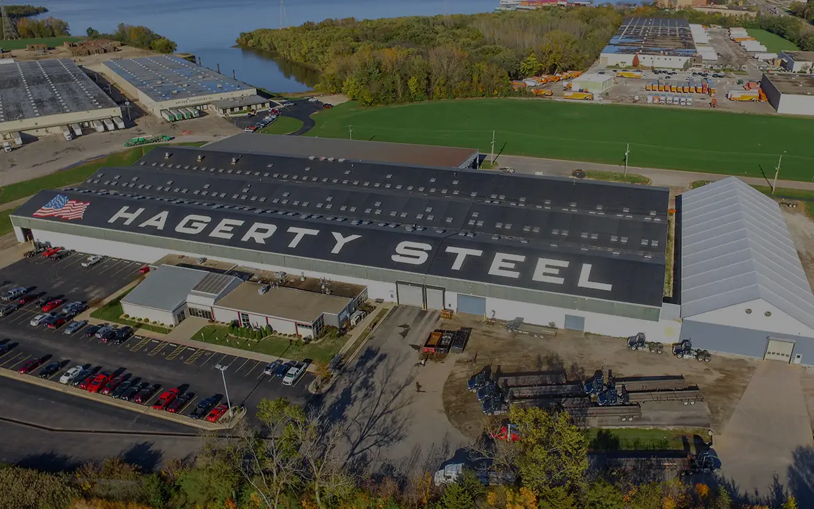 Aerial view of the Hagerty Steel service center and yard in East Peoria, Illinois