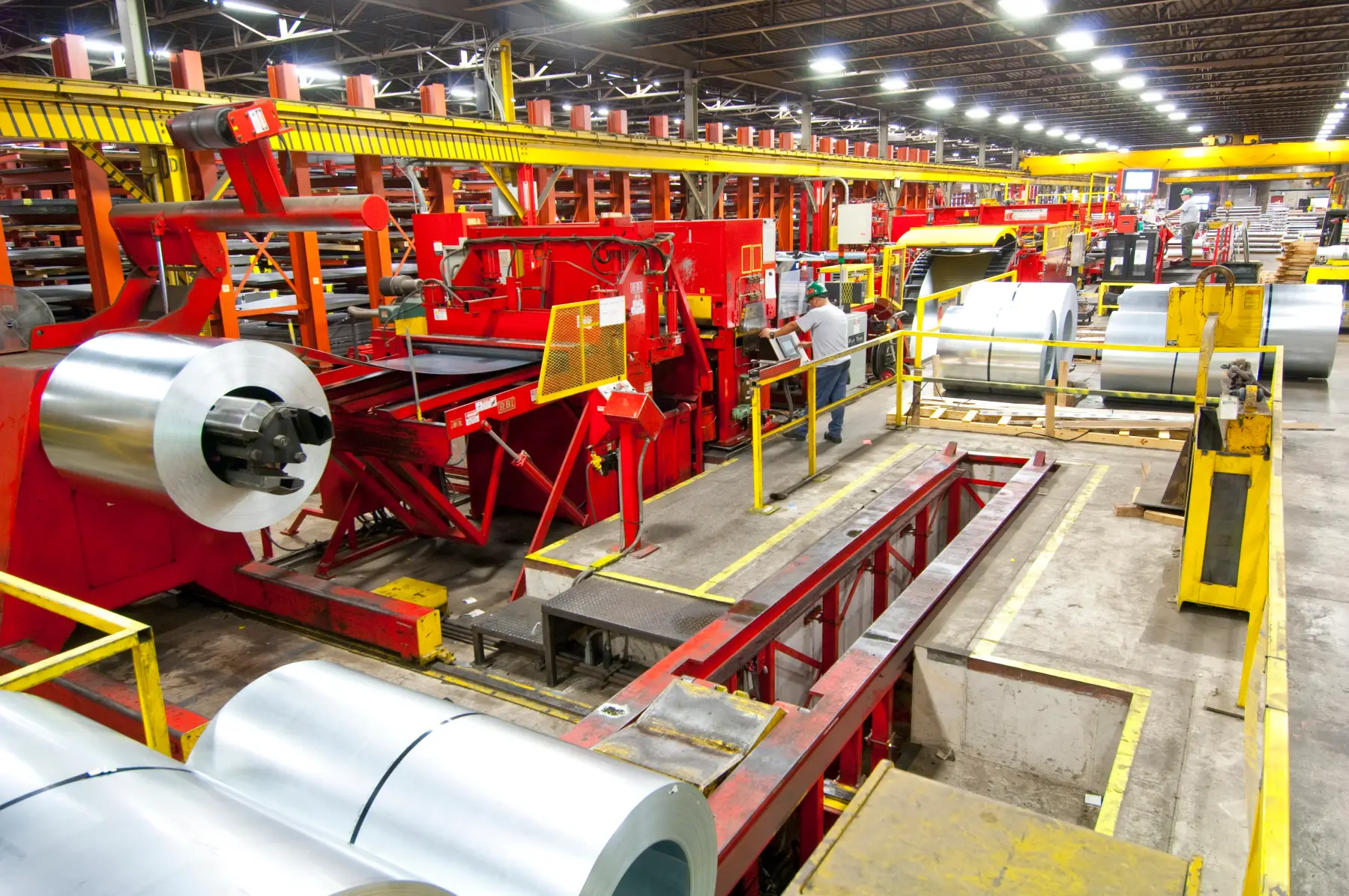 Red Bud processing line with coils staged on the High Steel Service Center plant floor in Lancaster