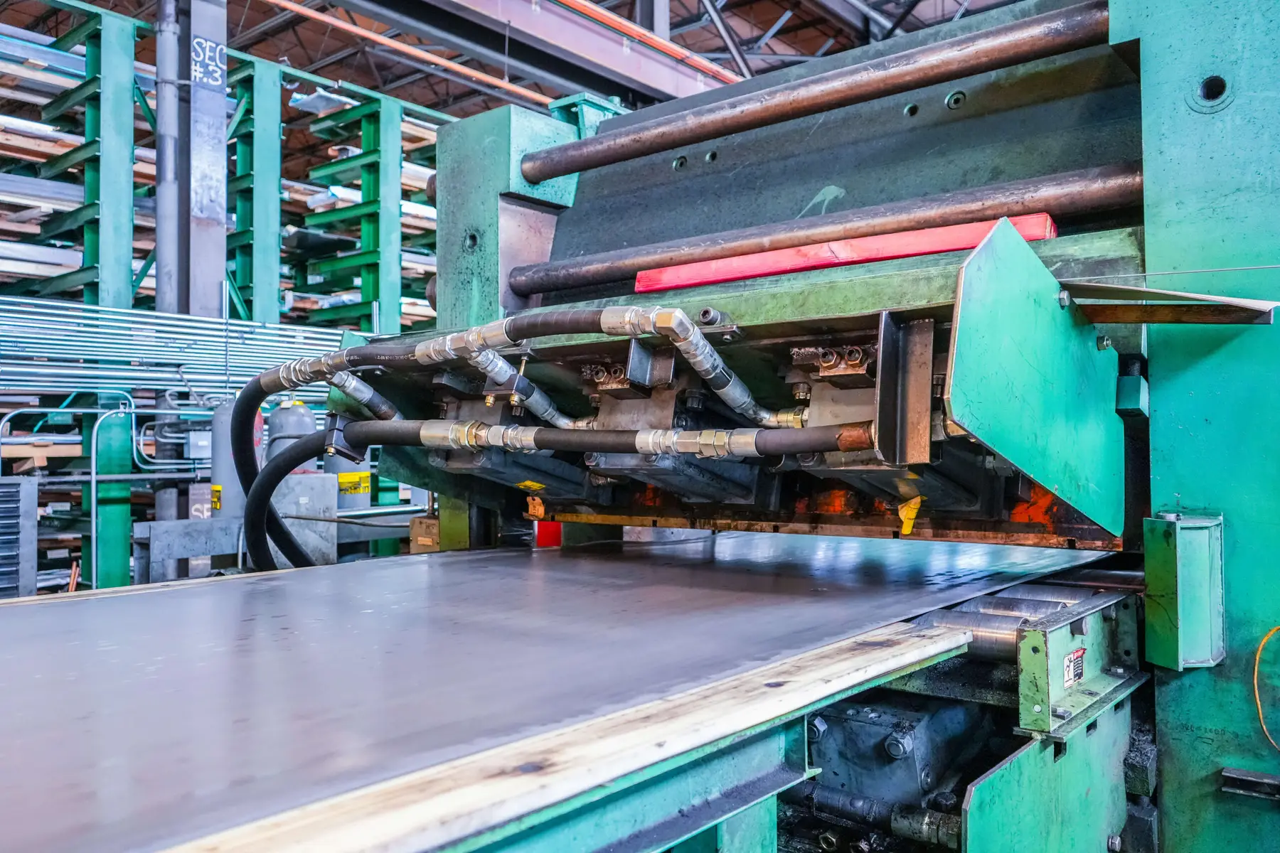 Stretch leveling line flattening steel sheet at Lapham-Hickey Steel