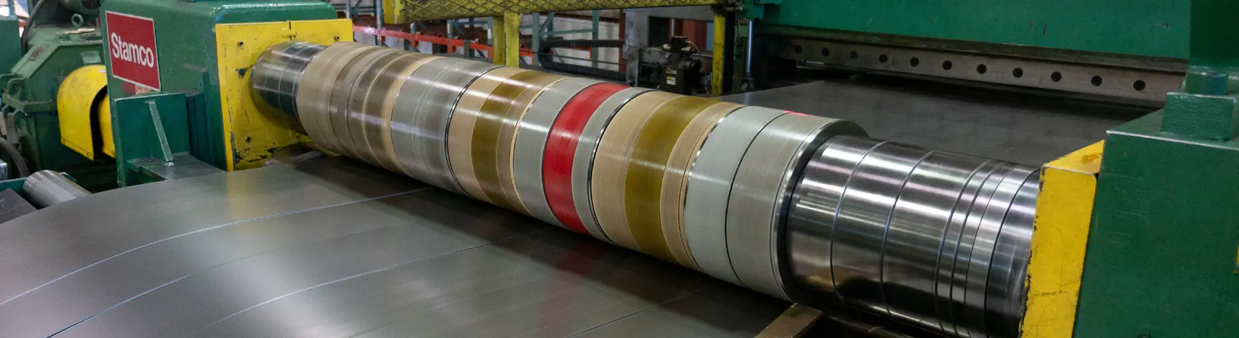 Slit steel strands winding onto the recoiler arbor of a Miami Valley Steel slitting line