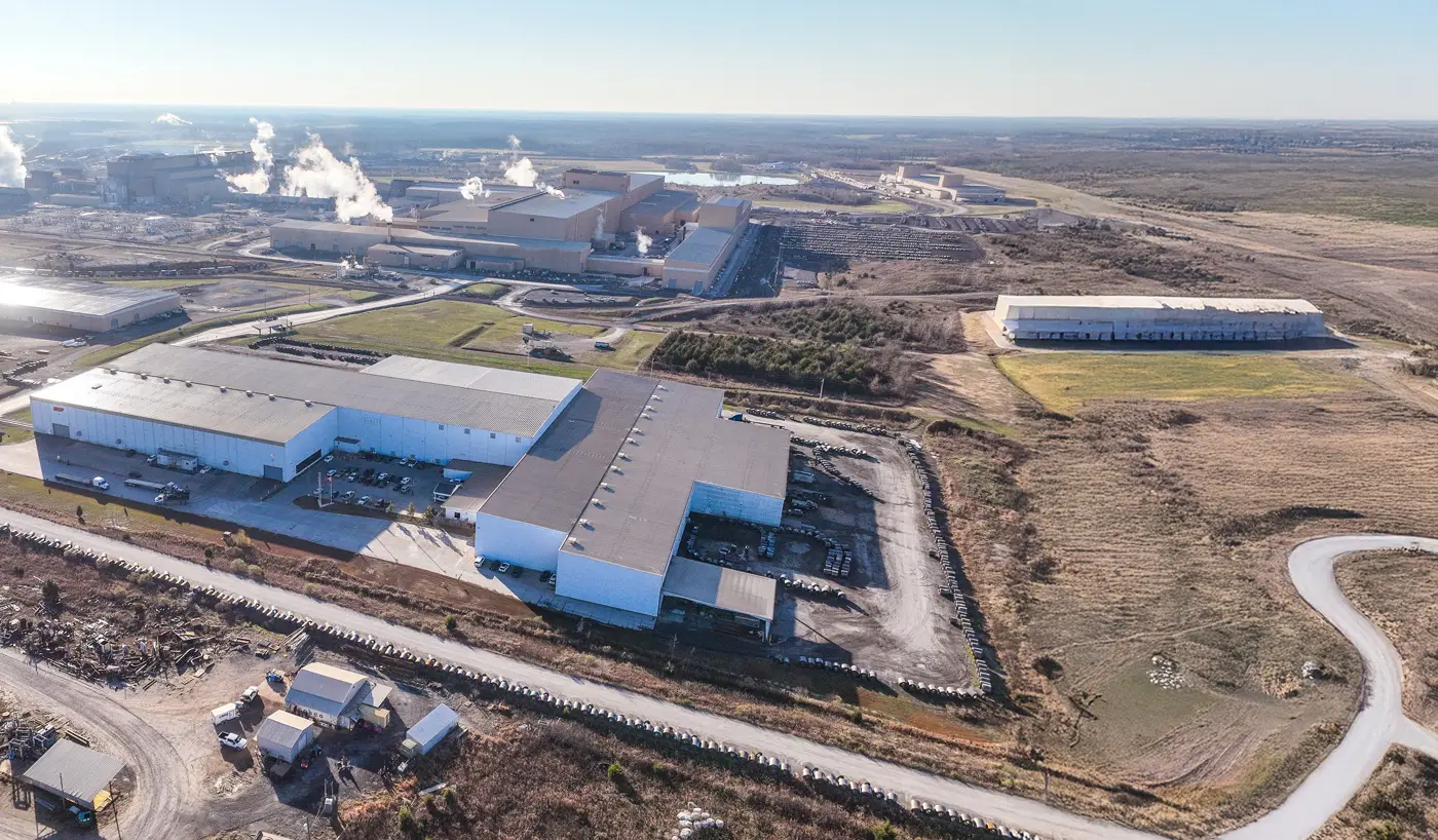 Aerial view of the Mississippi Steel Processing plant in Columbus, Mississippi