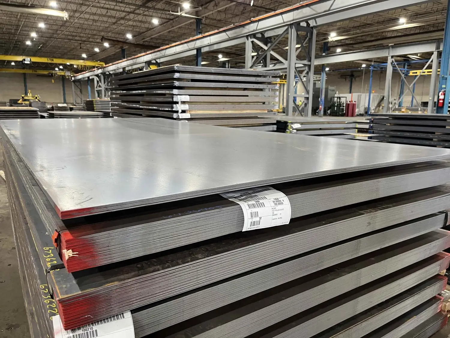 Stacks of flat-rolled steel sheet in the Morgan Steel warehouse