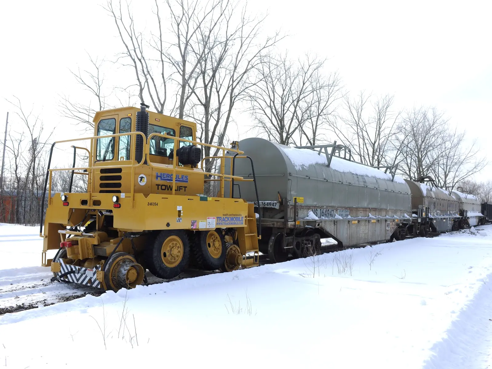 Rail switcher moving coil cars on the Ohio Pickling & Processing rail spur in Toledo