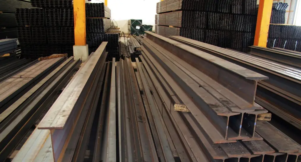 Racks of structural steel beams in the Orkin Steel yard in Slatington, Pennsylvania