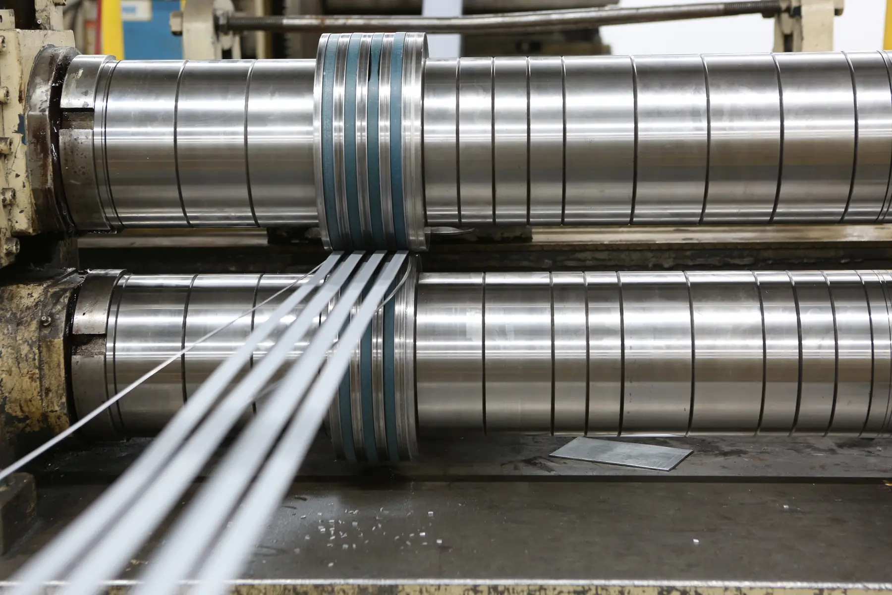 Slitter knives at Salamonie Steel cutting a steel coil into narrow strands