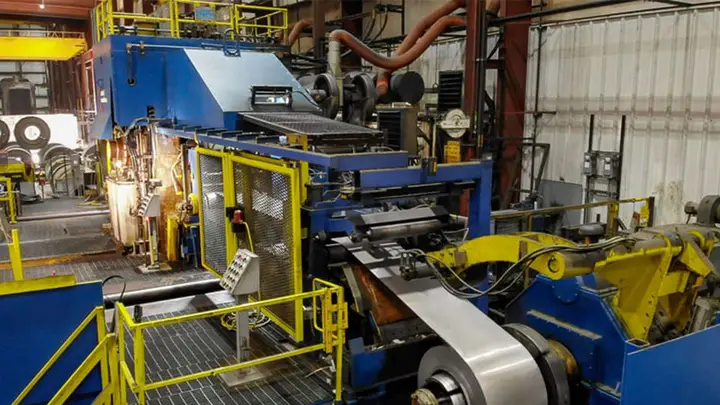 Cold rolling mill at Steel Warehouse’s Specialty Strip division with strip coil