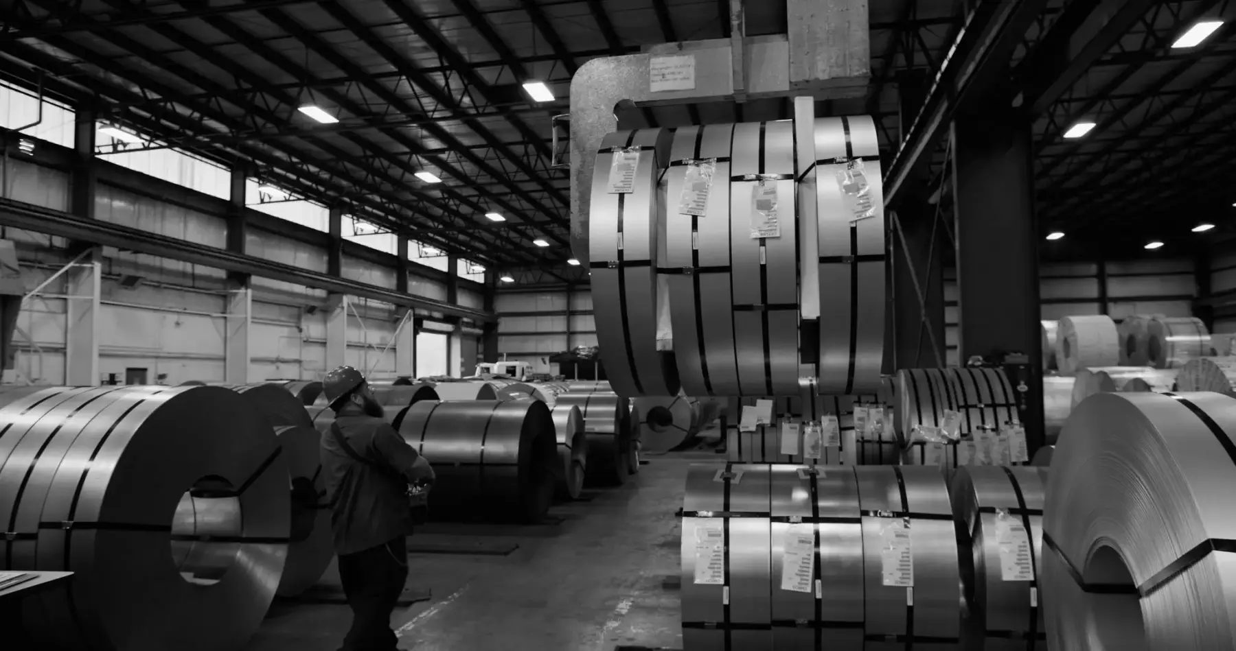 Slit steel coils and processing bays inside a Target Steel plant