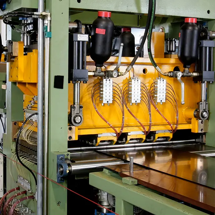 Tension leveling head flattening stainless strip at Tempered & Specialty Metals