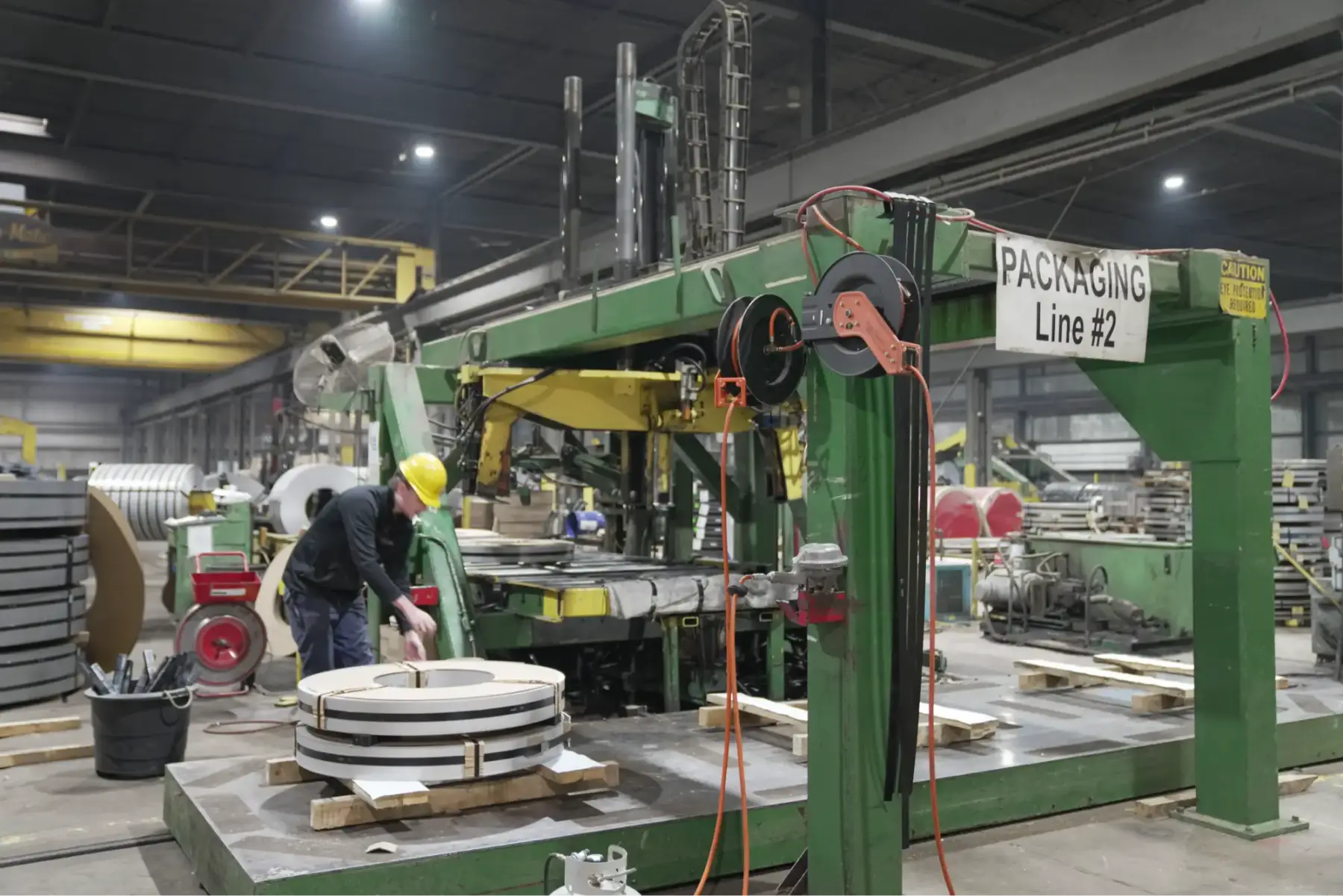 Slit coils on packaging line 2 at Uniserv's Brookfield, Ohio, plant