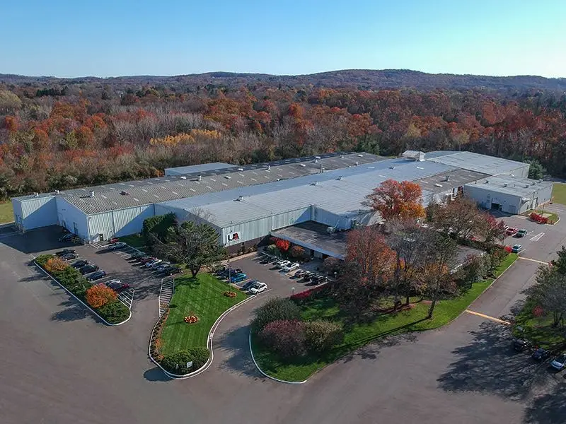 Aerial view of United Aluminum's rolling and slitting plant in North Haven, Connecticut
