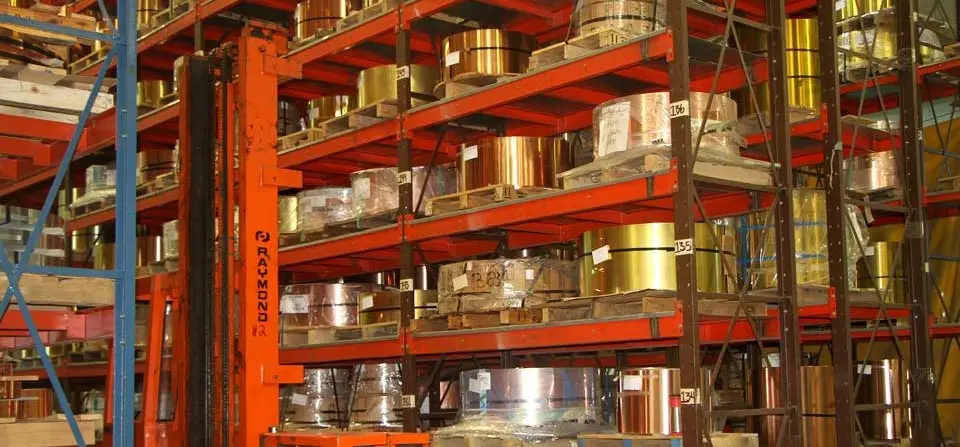 Warehouse racks stocked with copper and brass coils in Downers Grove