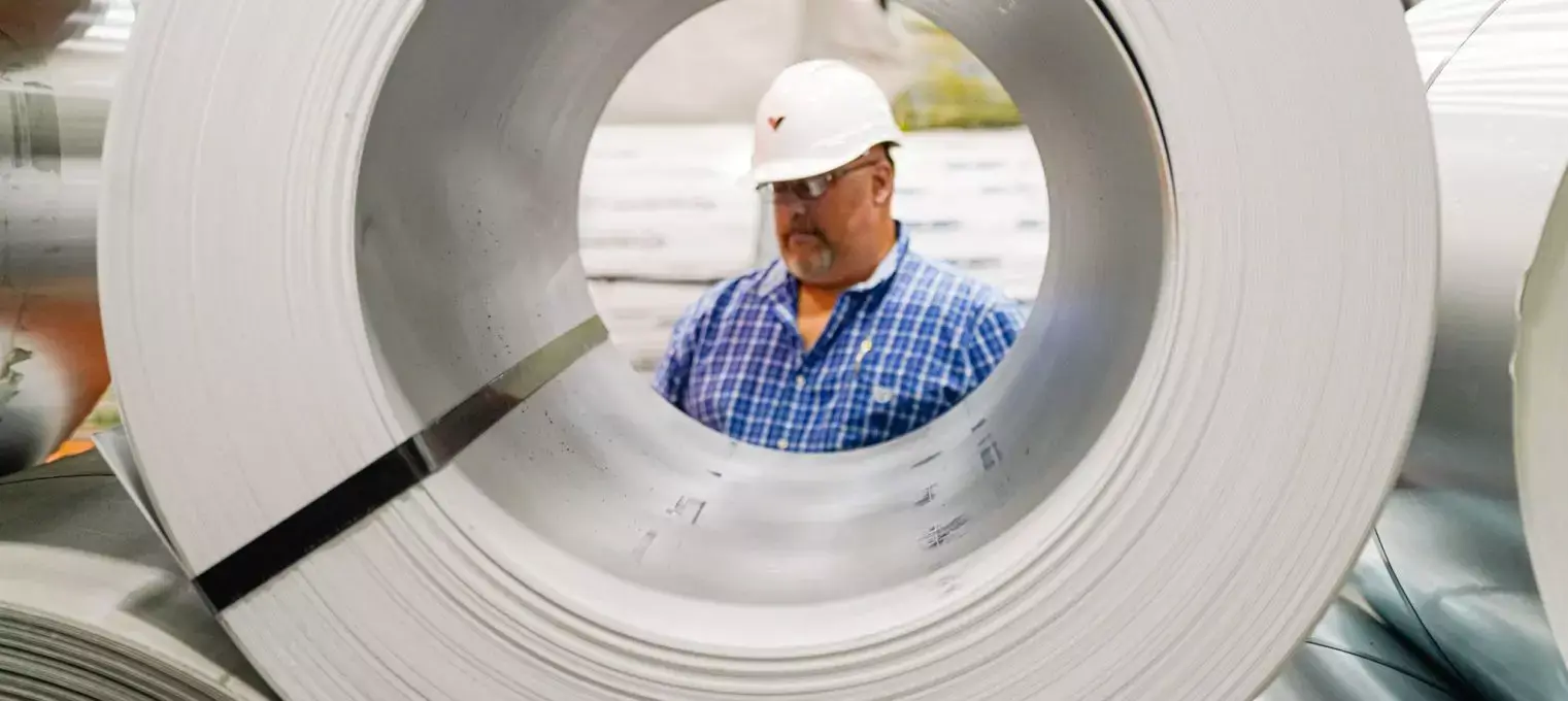 Viking Materials coil inventory viewed through the eye of a steel coil